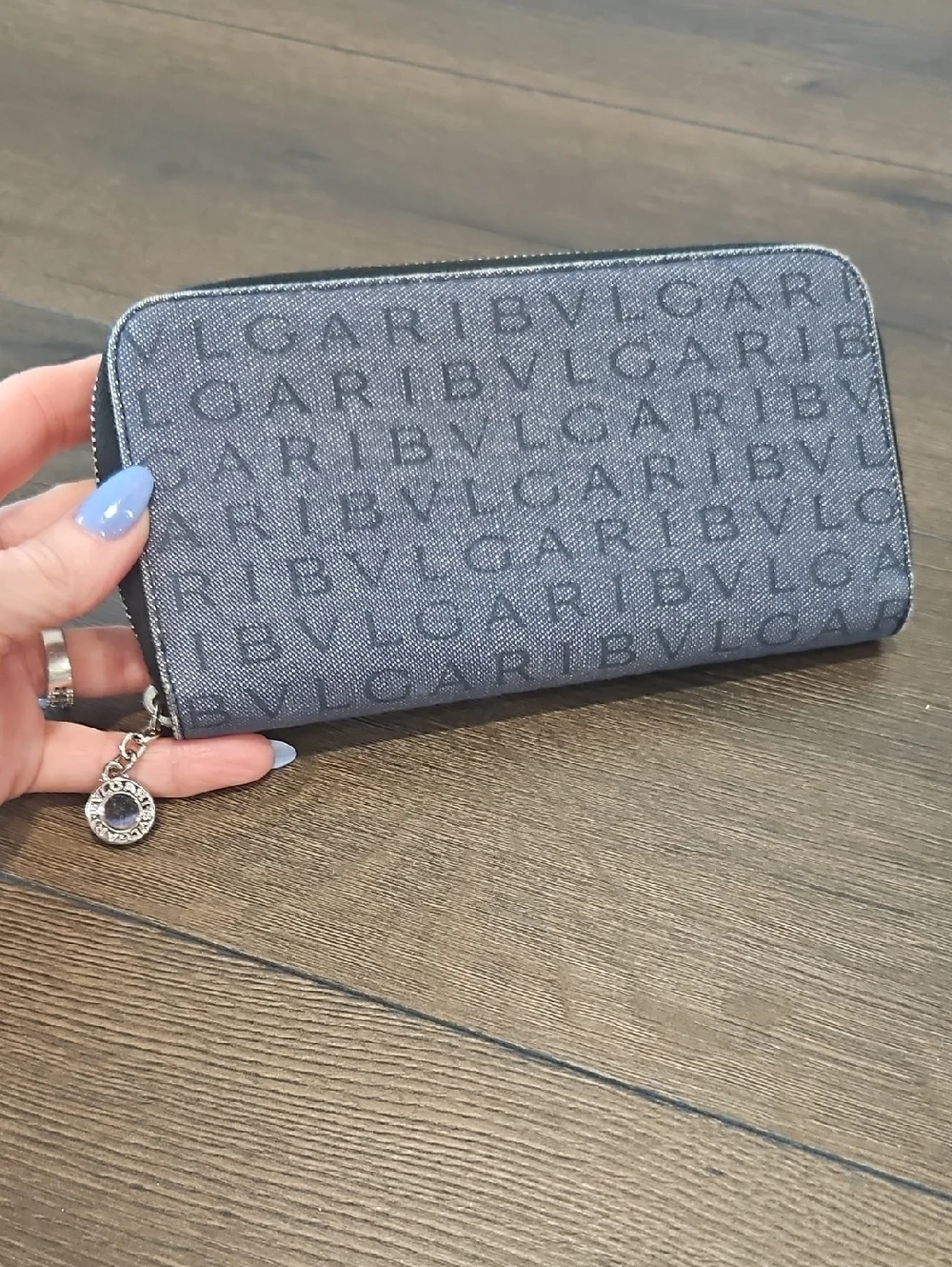 Bvlgari Denim Blue Rettare Logo Mania Zip-Around Wallet